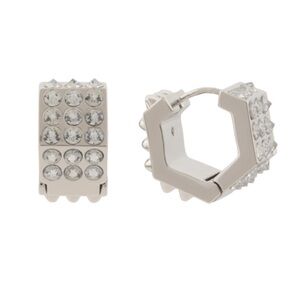 All Saints Spike Stone Silvertone Crystal Chubbie Hoop Earrings New